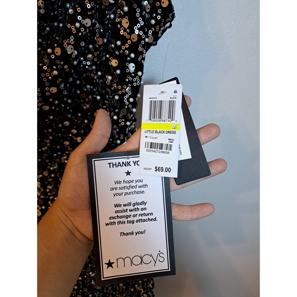 NWT City Studios Macy's Little Black Dress Pearl Sequence Mini Strappy Sz M - Picture 5 of 7